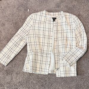 Ann Taylor Cream Tweed Blazer with Black Windowpane